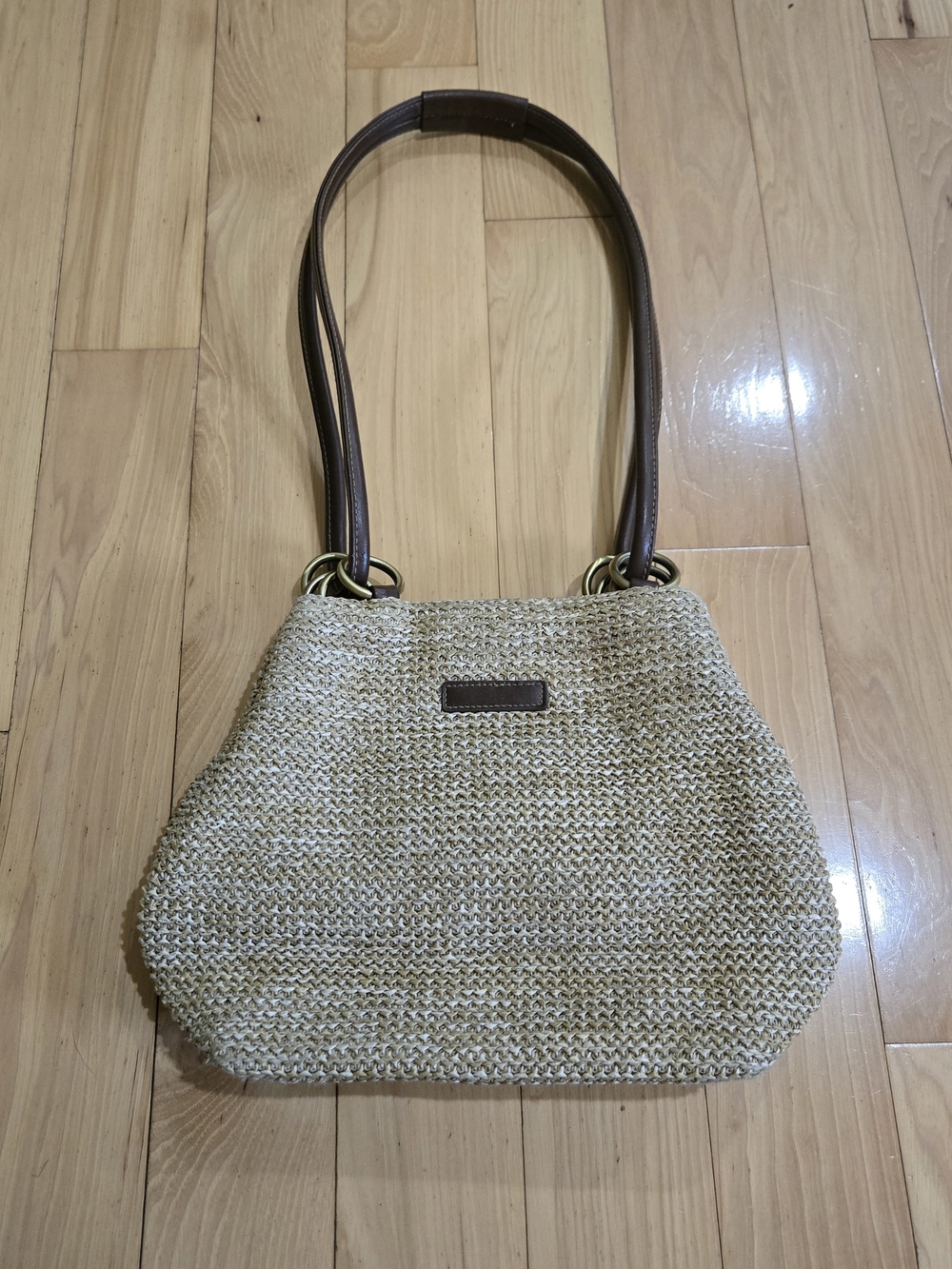 Rosetti Natural Straw Shoulder Bag with Brown Handles